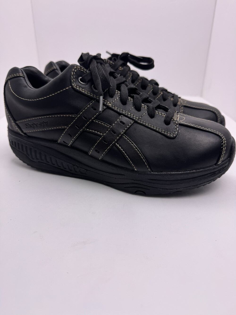 Skechers Shape-Ups 66504 Men’s Black Leather Rocker Shoes Size 9 Read